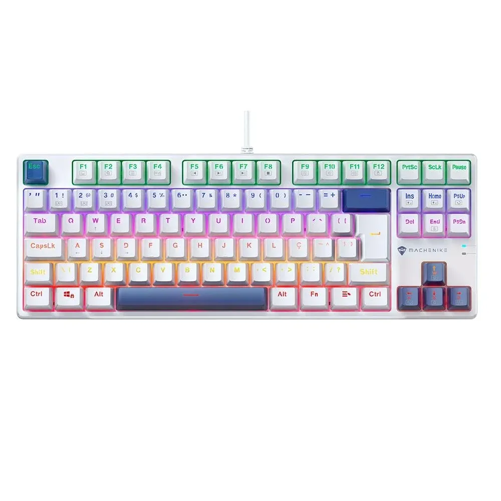 Teclado Mecânico Gamer Machenike K500-B87 Wired, Layout 80%, Switch Red, RGB, Hot-Swappable, USB-C, ABNT 2, Cinza e Branco